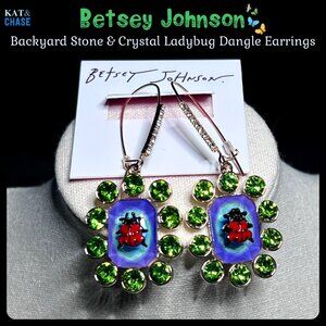 Betsey Johnson Ladybug Earrings Stone Critter Backyard Crystal Rhinestone Dangle